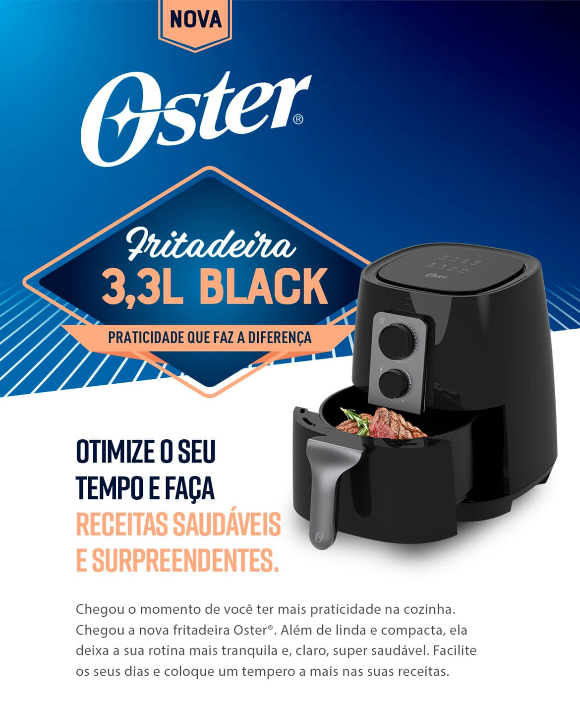 Fritadeira Elétrica Oster 3,3L 1300W Preta OFRT590