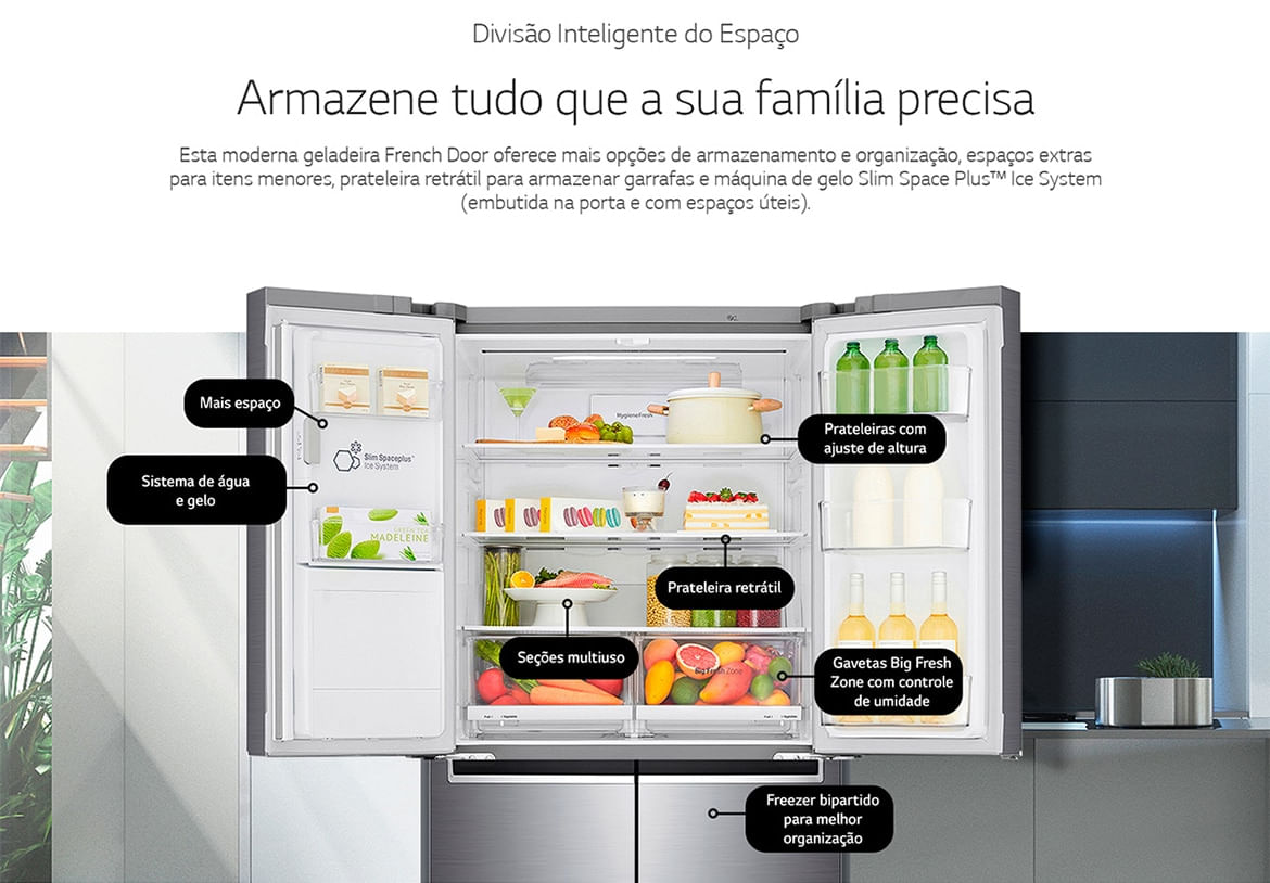 Refrigerador Smart LG French Door 428 Litros Inox GC-L228FTL1