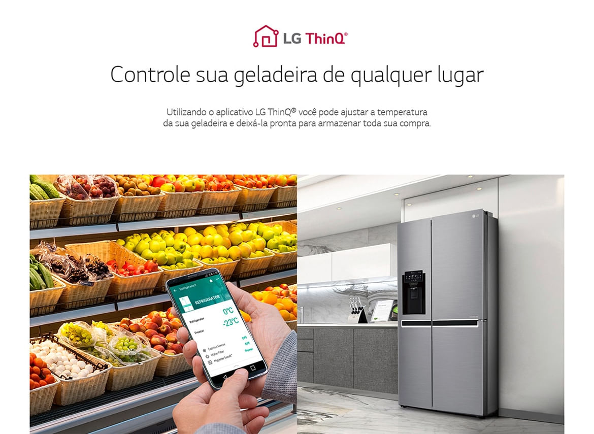 Refrigerador Smart LG Side By Side 601 Litros Inox L247SLUV<br>